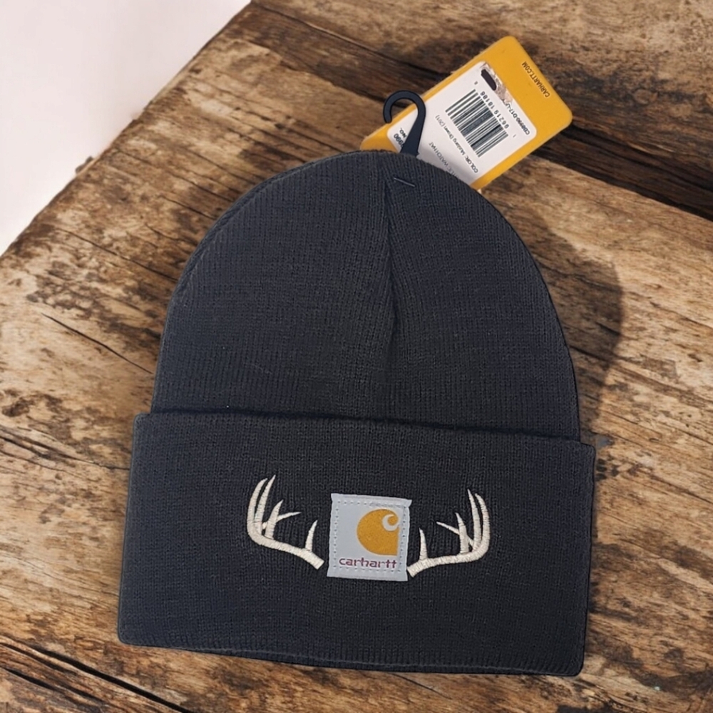 NWT Carhartt YOUTH Beanie Mustang Brown Custom Embroidered Deer Antlers